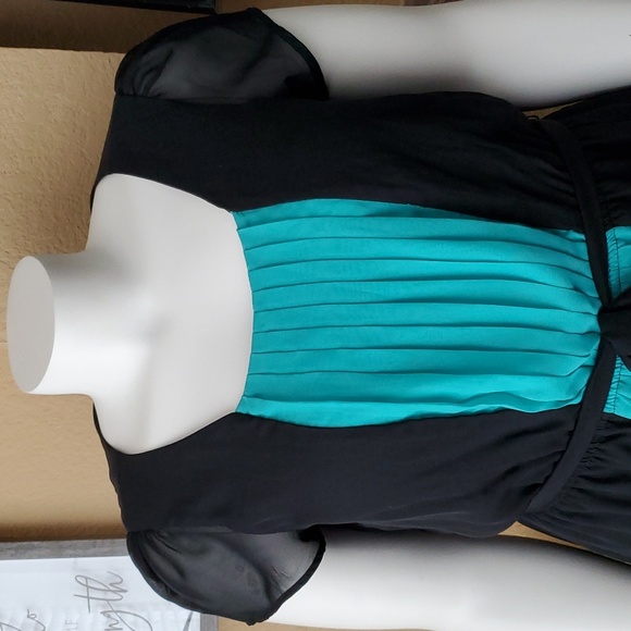 🆕️ PAPERDOLL Black & Turquoise Chiffon Dress WOMEN'S SIZE: 2X - Picture 2 of 11